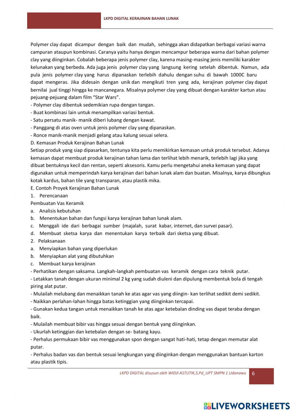 Lkpd kerajinan BAHAN LUNAK