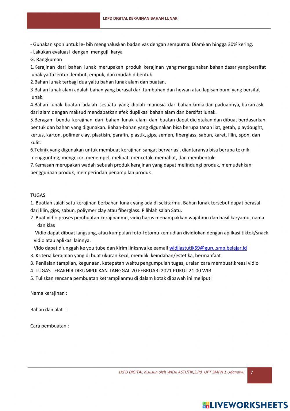 Lkpd kerajinan BAHAN LUNAK