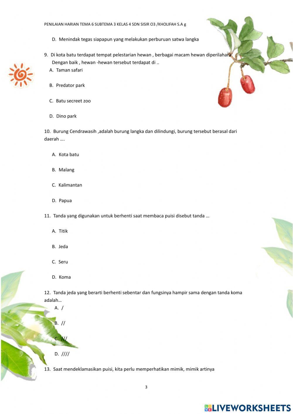 Penilaian Harian Tema 6 subtema 3