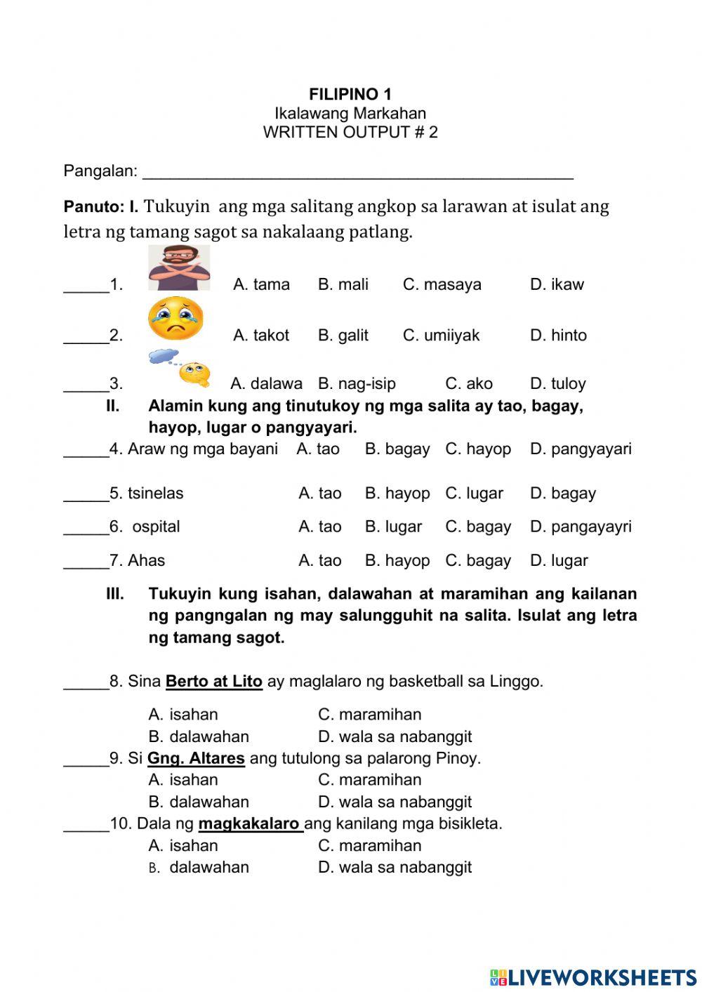 Filipino 1 written task 2