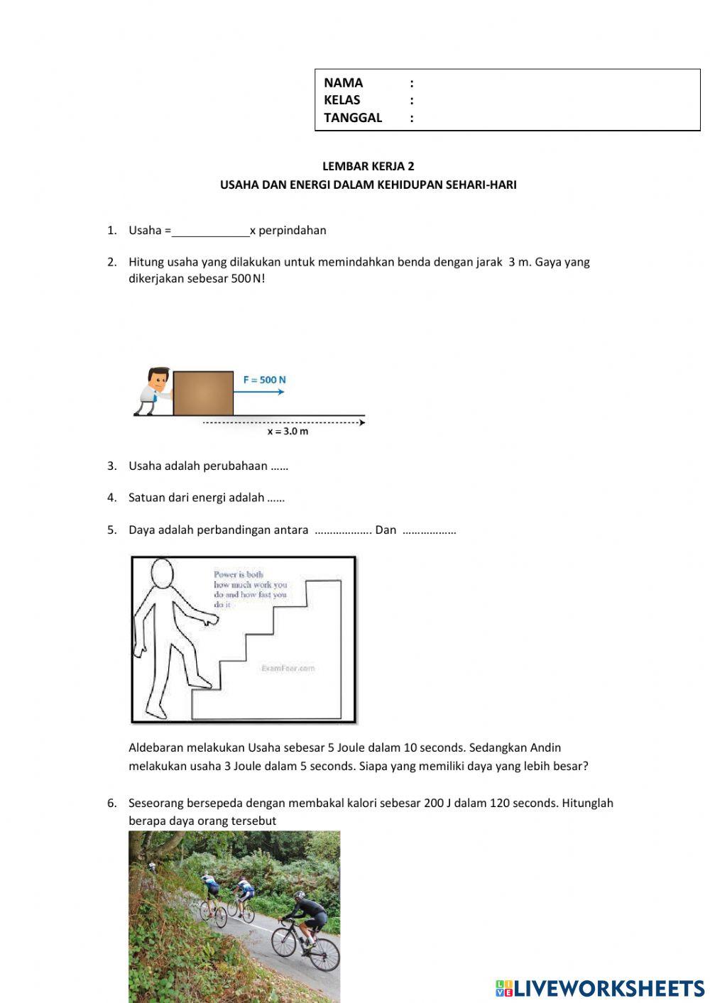 Lembar Kerja Peserta Didik Kegiatan Belajar Usaha dan Energi
