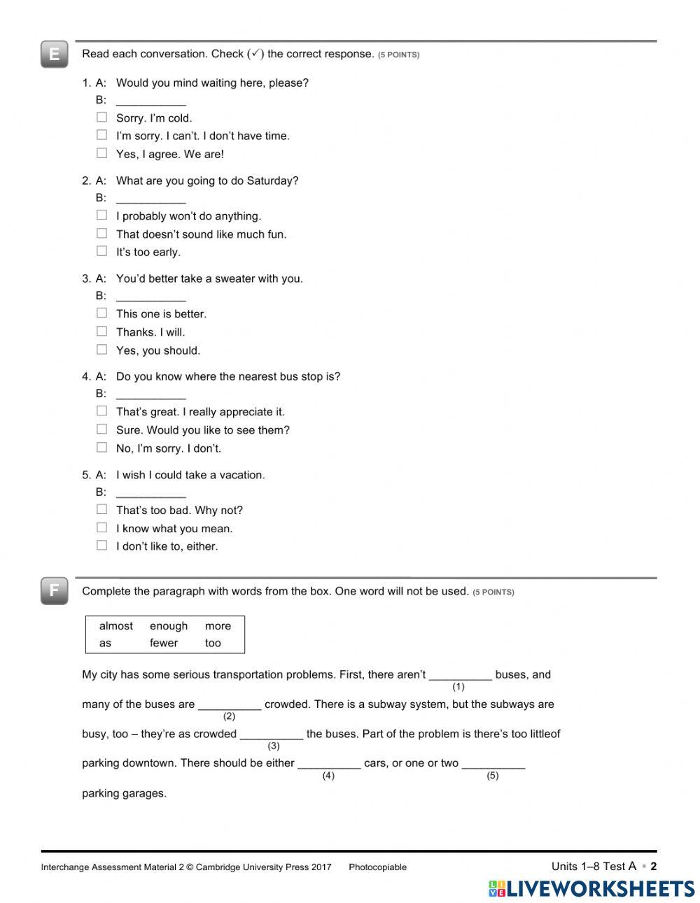 Interchange 2 - Test 1-8