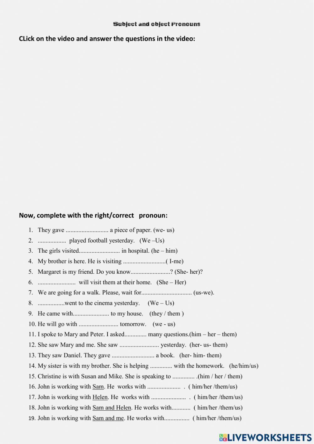 Subject and Object Pronouns