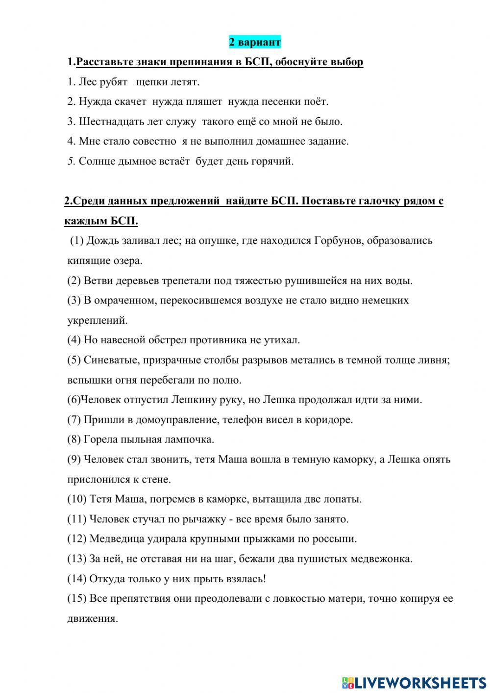 Контрольная работа БСП 2 вариант