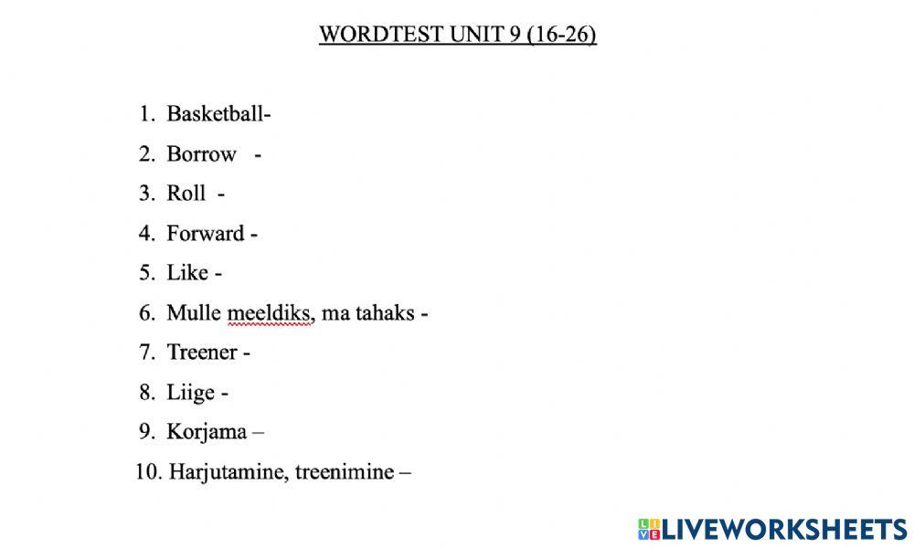 Wordtest Unit 9 (16-26)