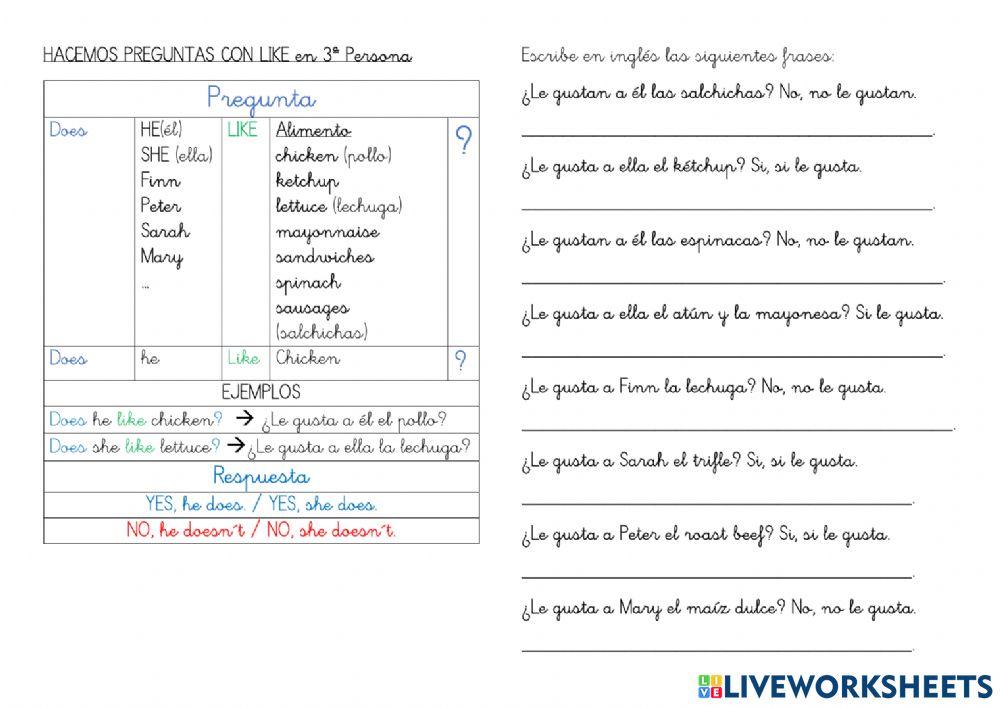 Gramática questions and answers like 3ª persona