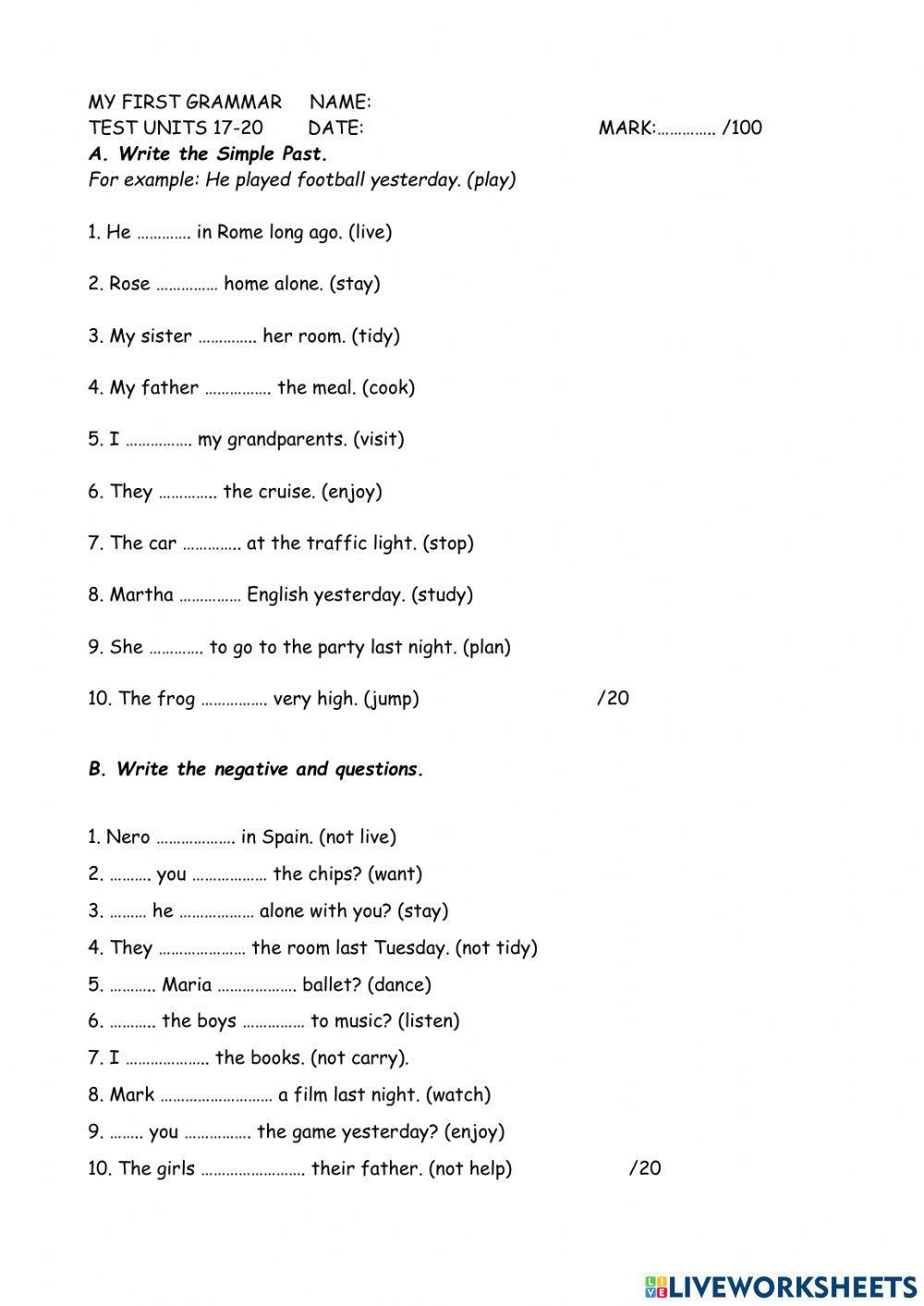 Test simple past-wiil won't