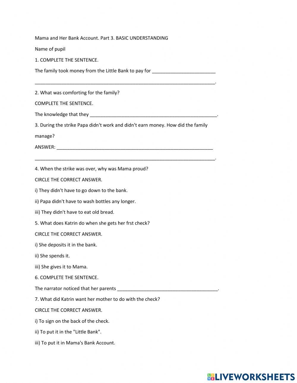 Mama and Her Bank Account