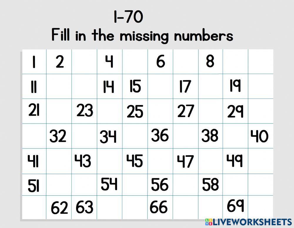 Filling the missing numbers 1-70