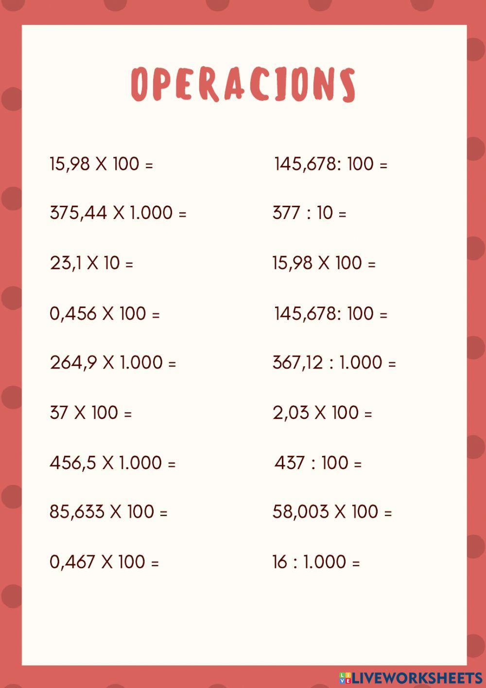 Operacions amb la unitat seguida de zeros