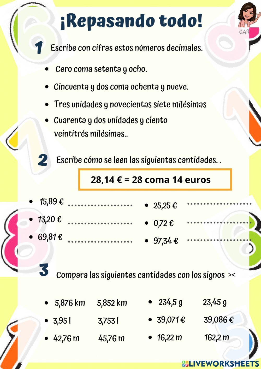 ¡Repasando todo! U5 Números decimales