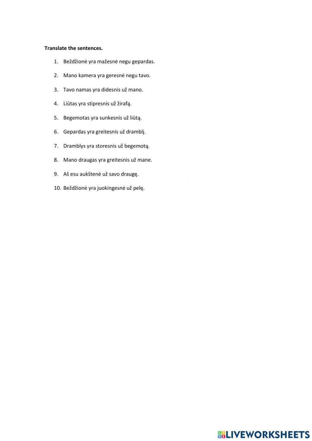 Comaprative adjectives - elementary