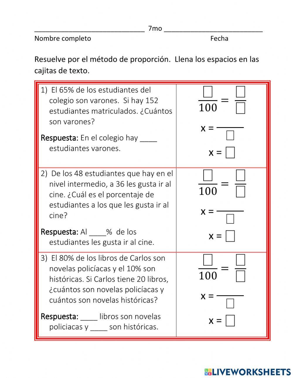 Problemas de porcentaje