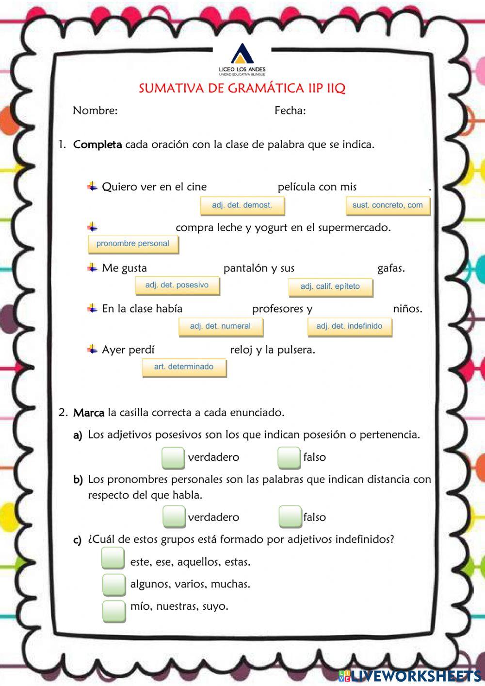 Prueba Sumativa de Gramática IIP IIQ