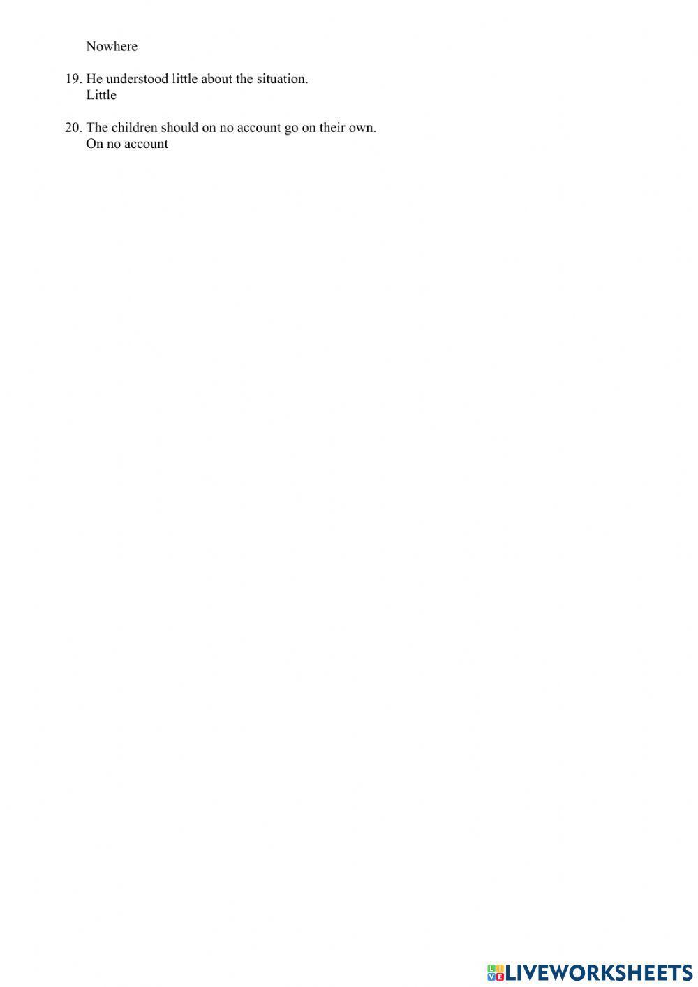 Inversion Exercises in English Part 2