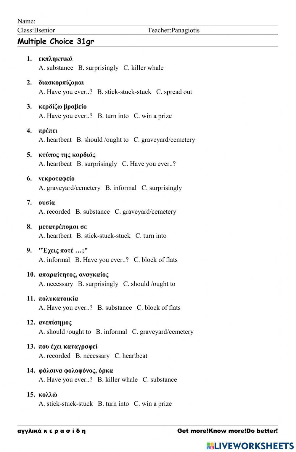 Bsenior Worksheet 31