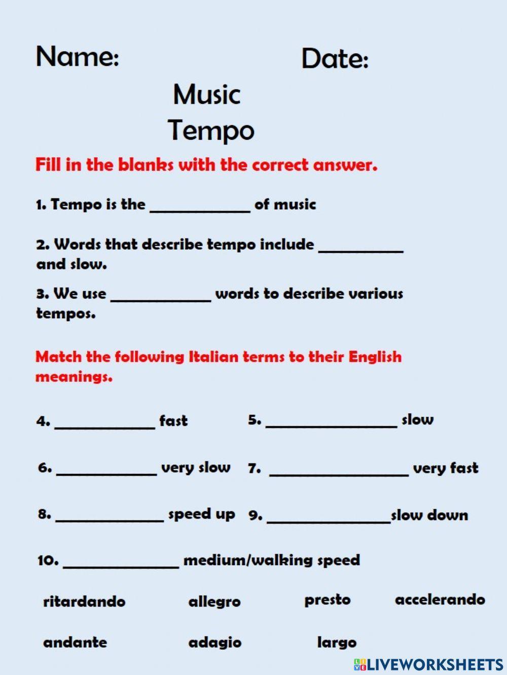 Free Printable Music Tempo Worksheets