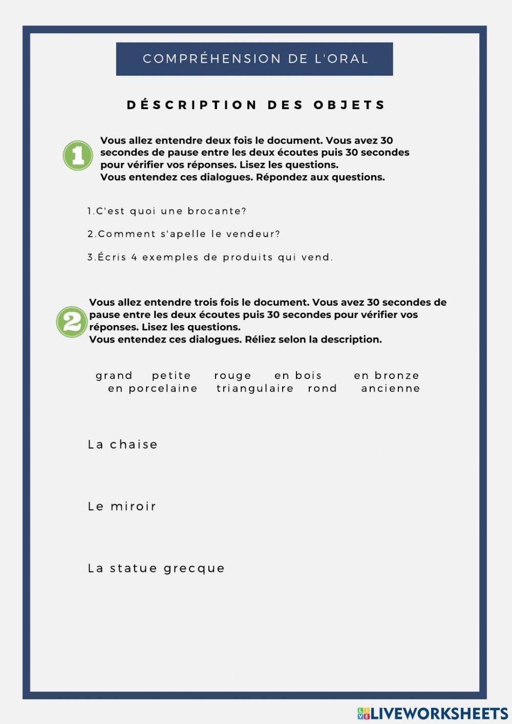 Description des objets