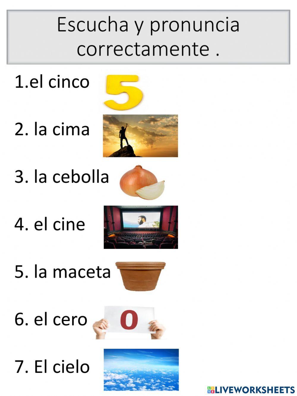 Pronunciación vocabulario con ce ci