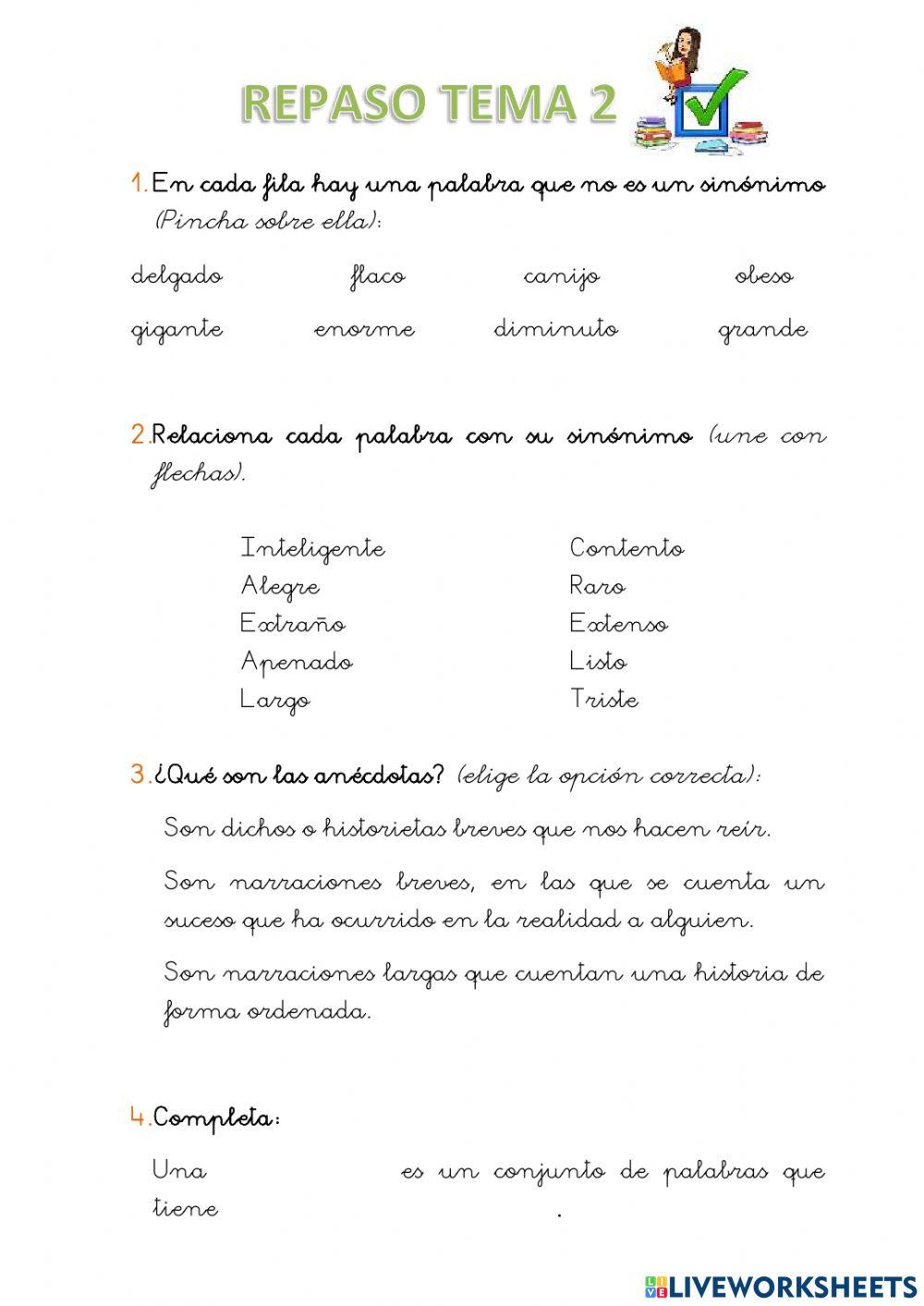 Repaso de lengua: tema 2