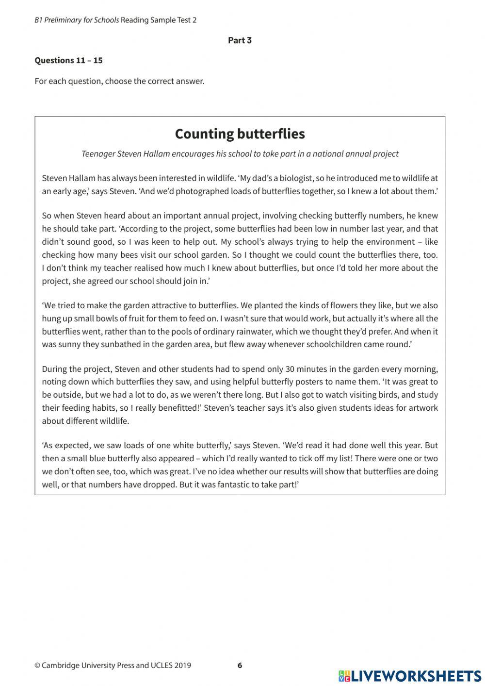 PET FS READING TEST 2 (PARTS 1-3)