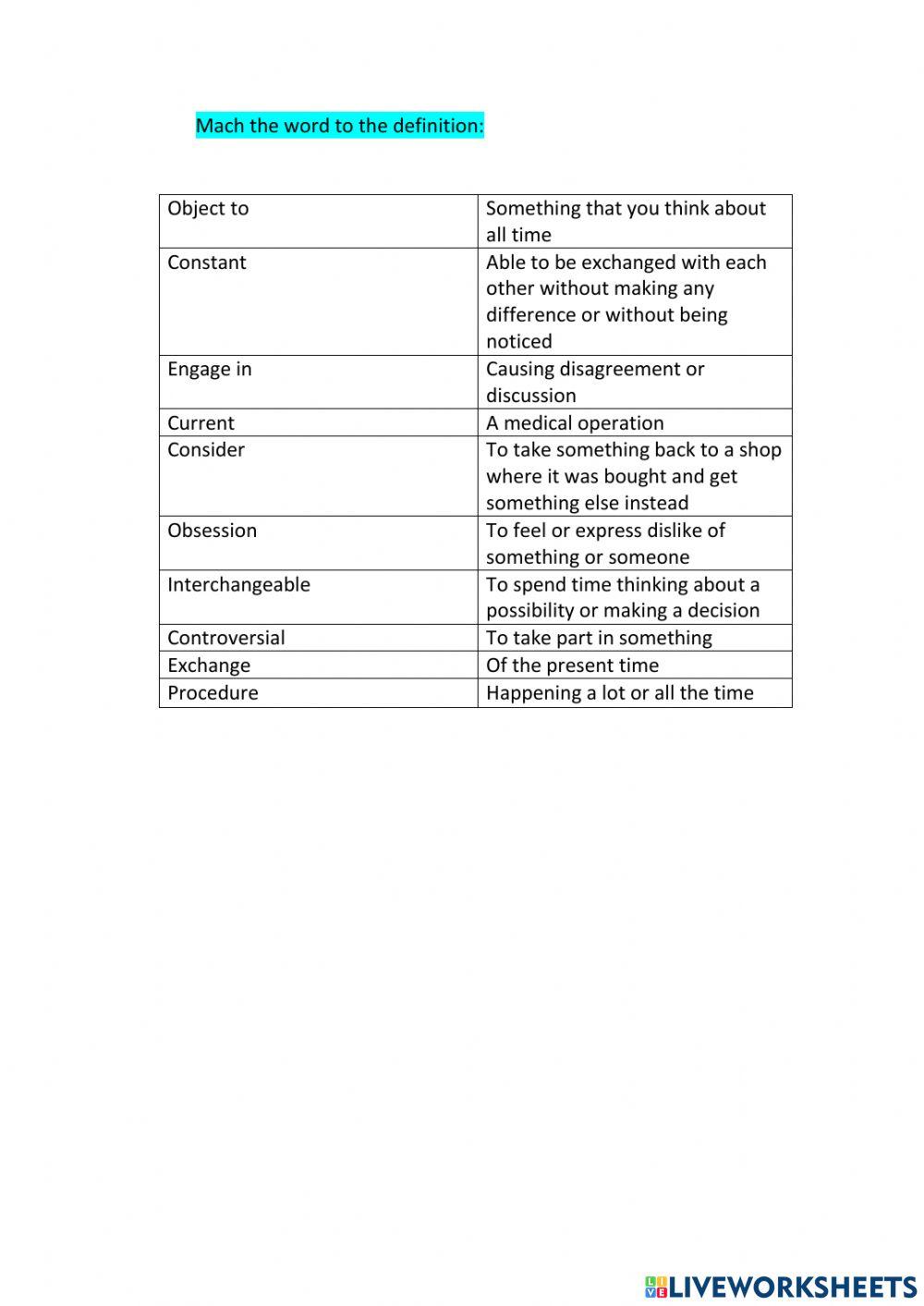 Vocabulary- High Points unit 1