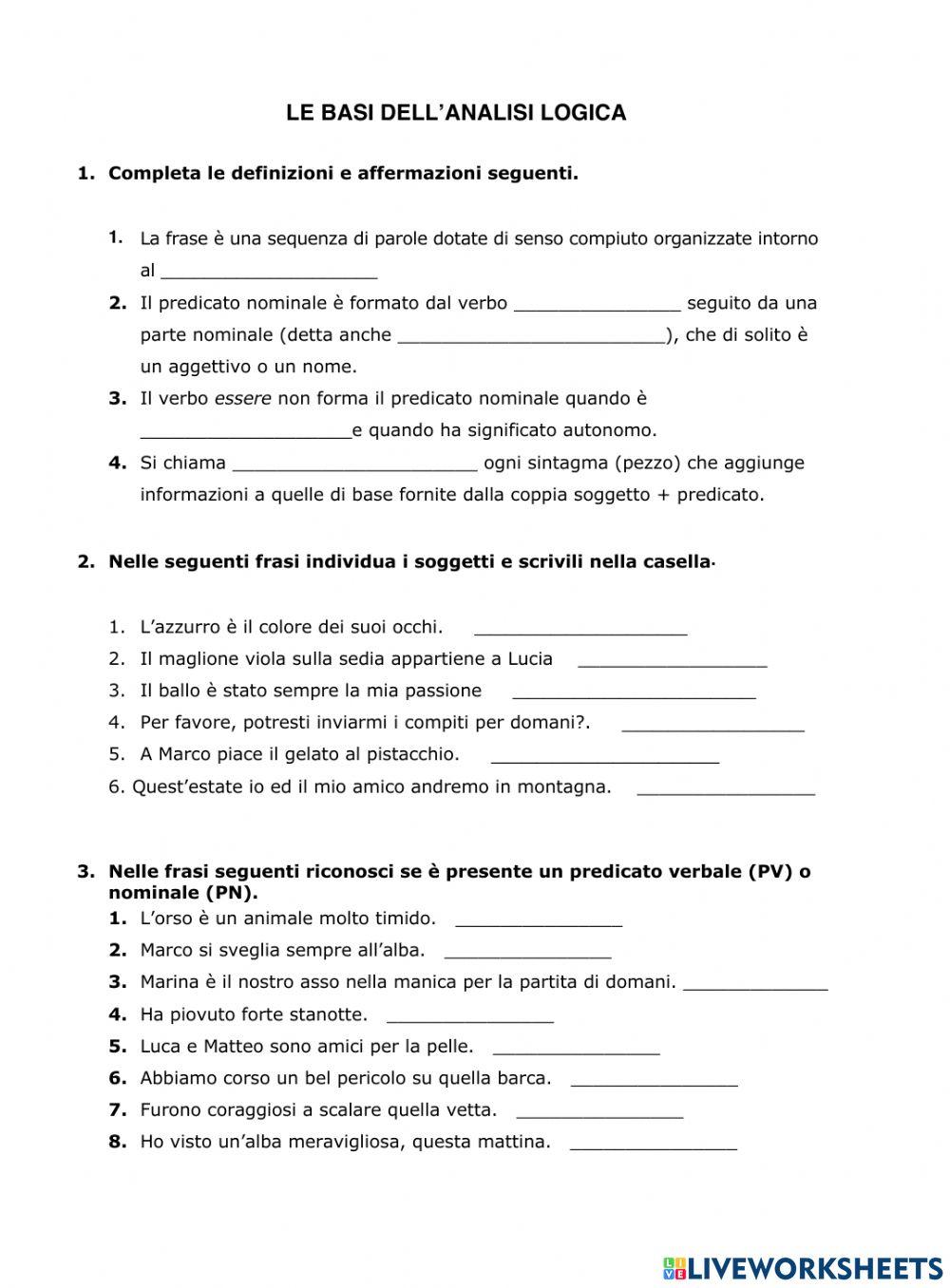 Le basi dell'analisi logica