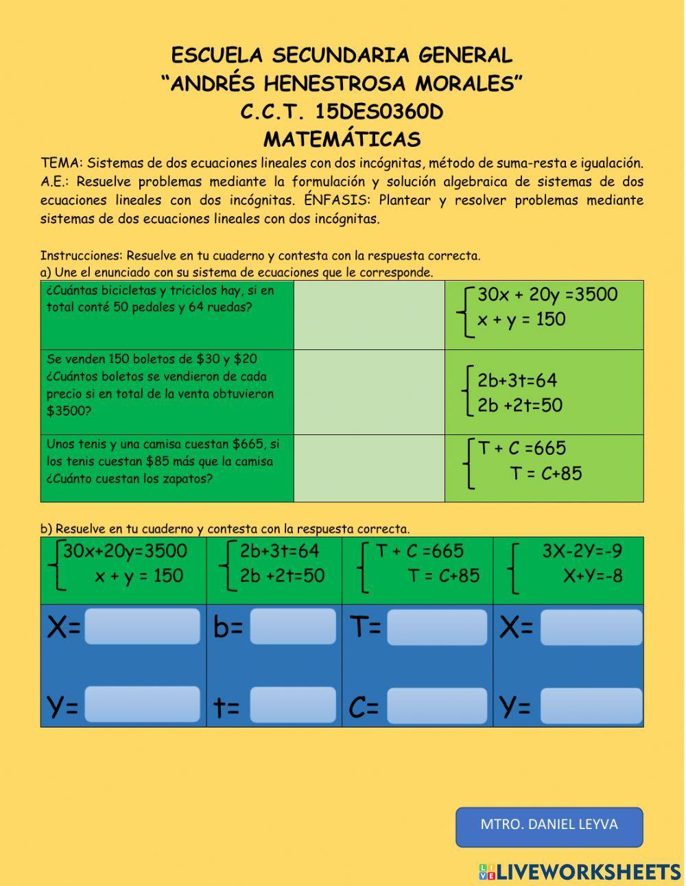 Sistema de ecuaciones lineales 2x2