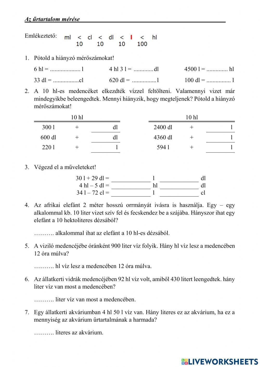 Az űrtartalom mérése