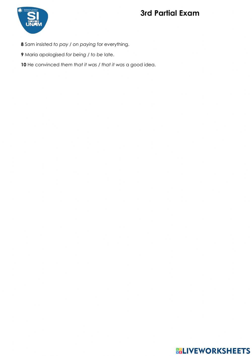 3rd Partial Exam (Intermediate)