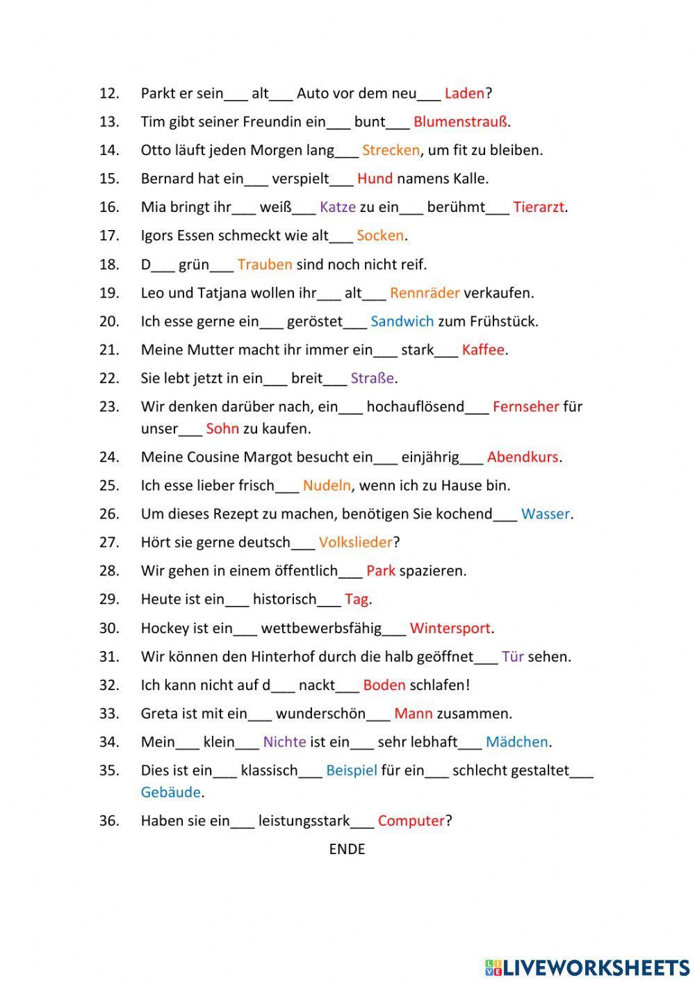 Deklinationstabelle - Übungsblatt 1