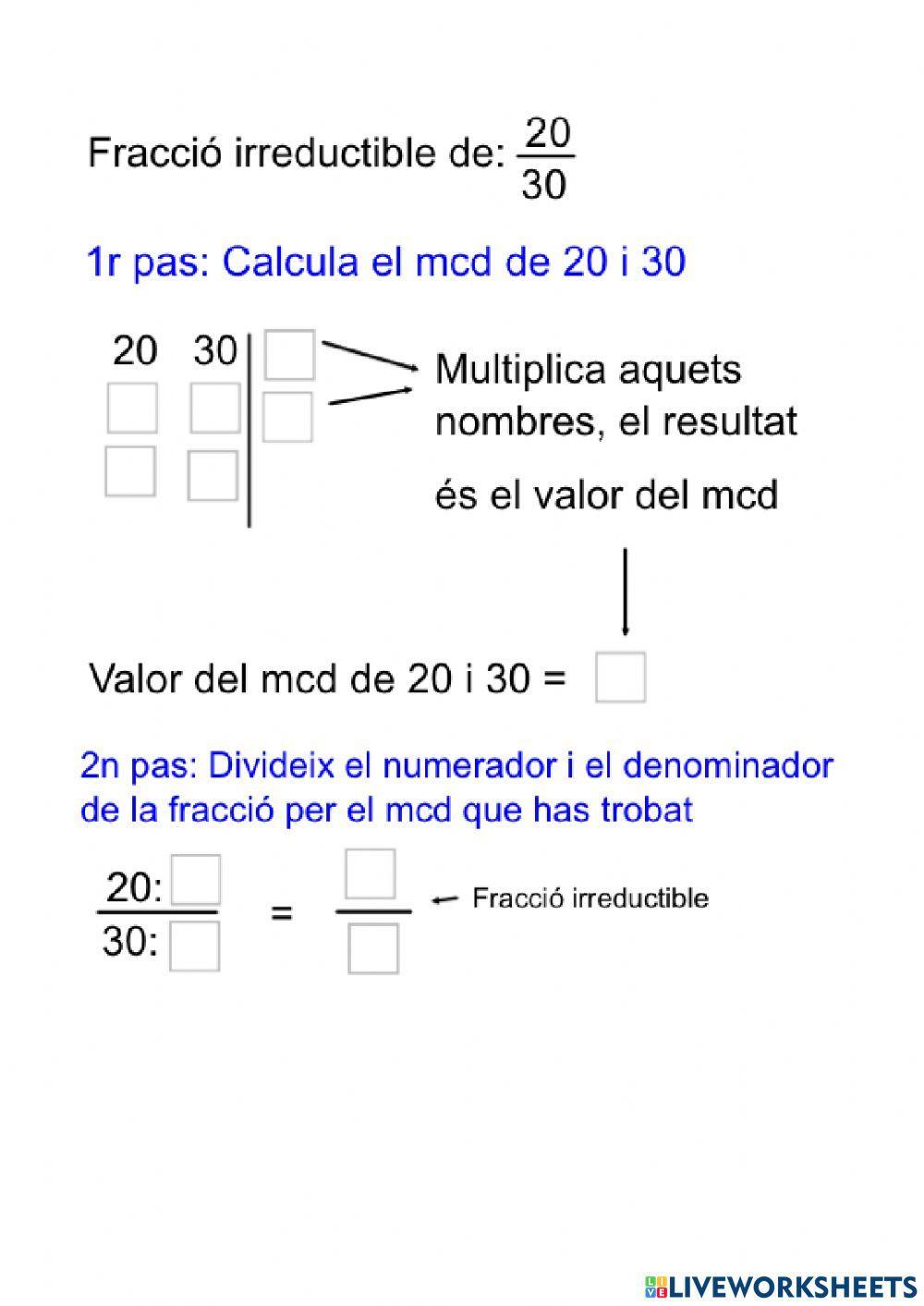 Fraccions irreductibles amb el mcd