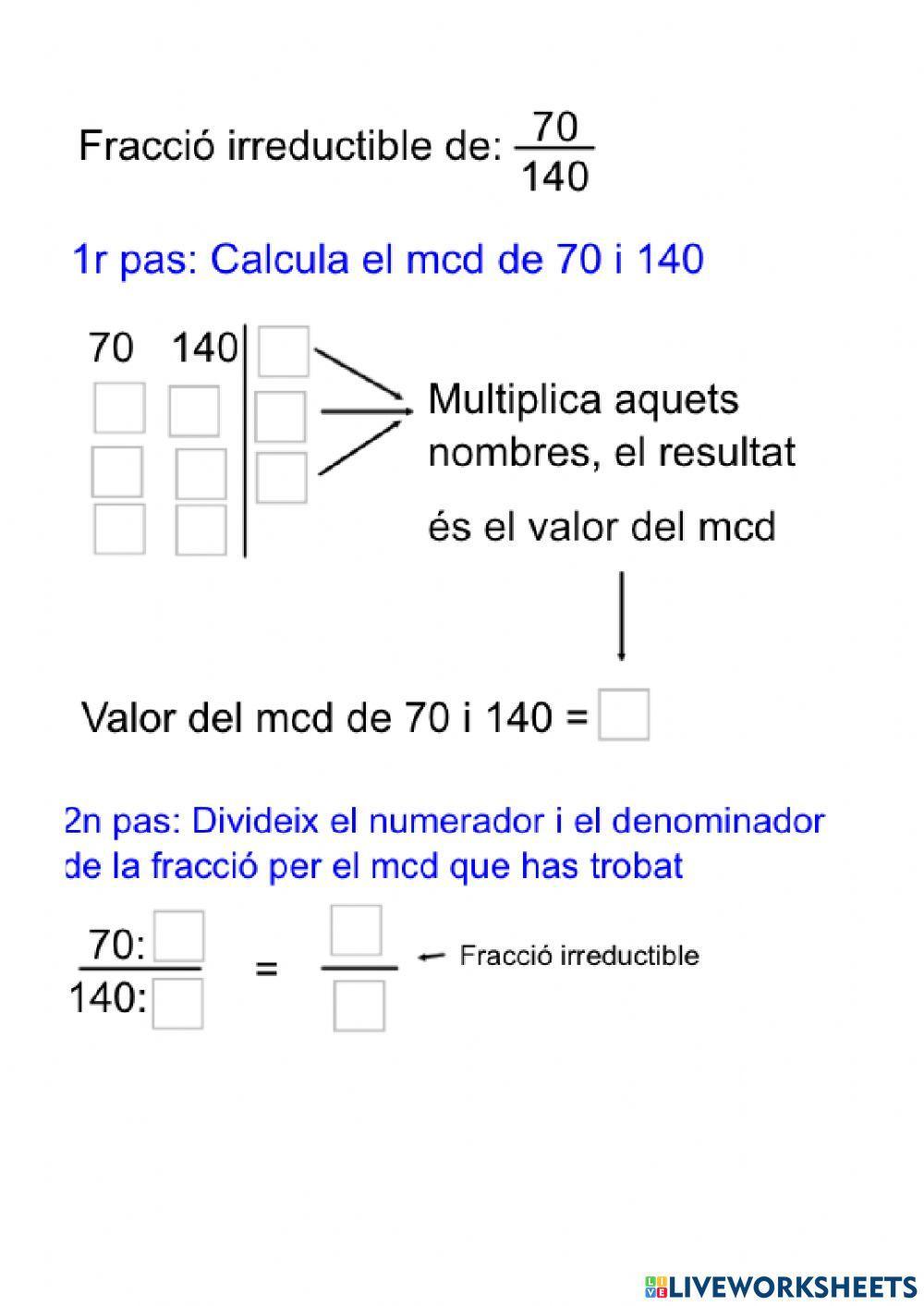 Fraccions irreductibles amb el mcd