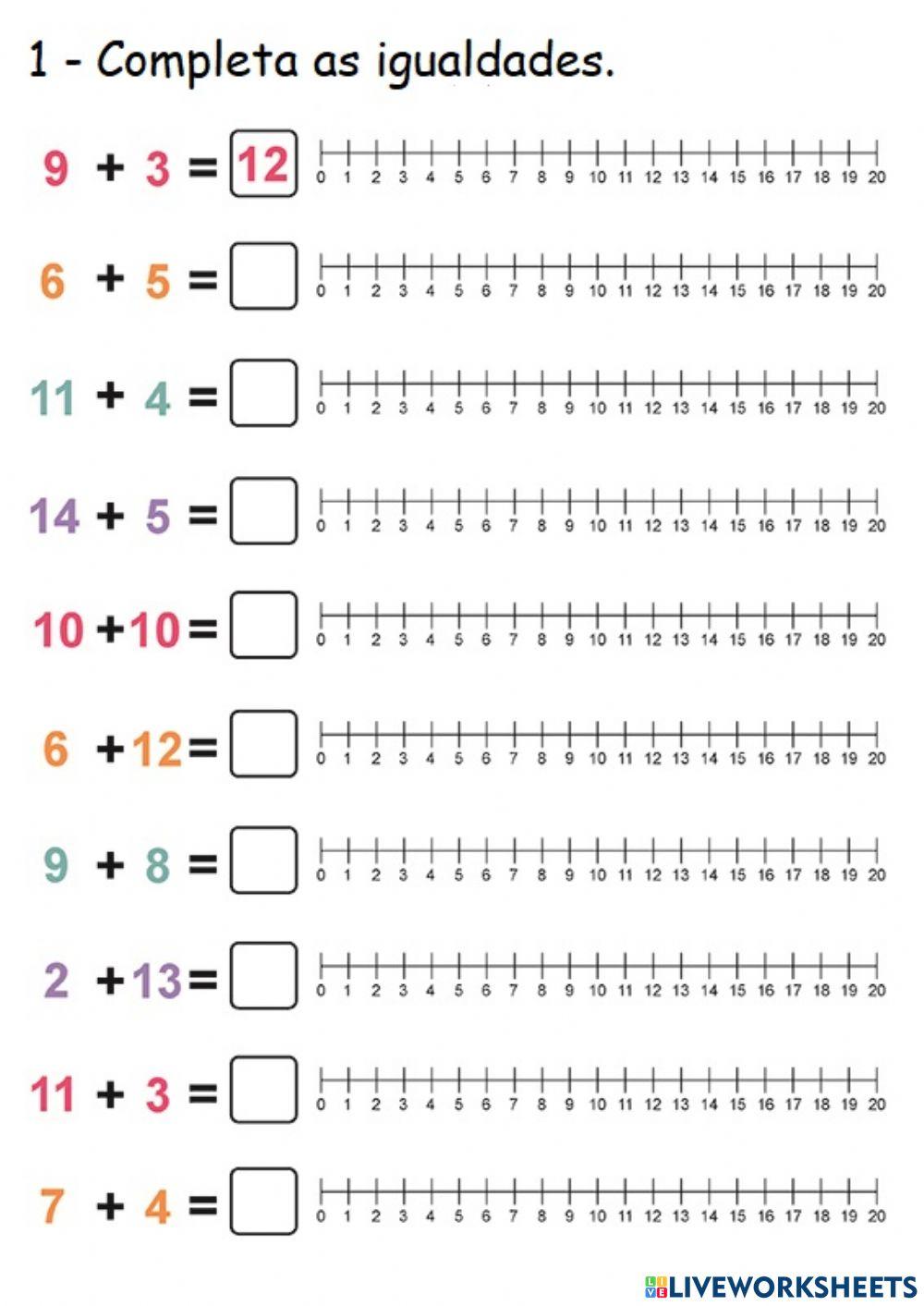 Adição com reta - Ficha 1