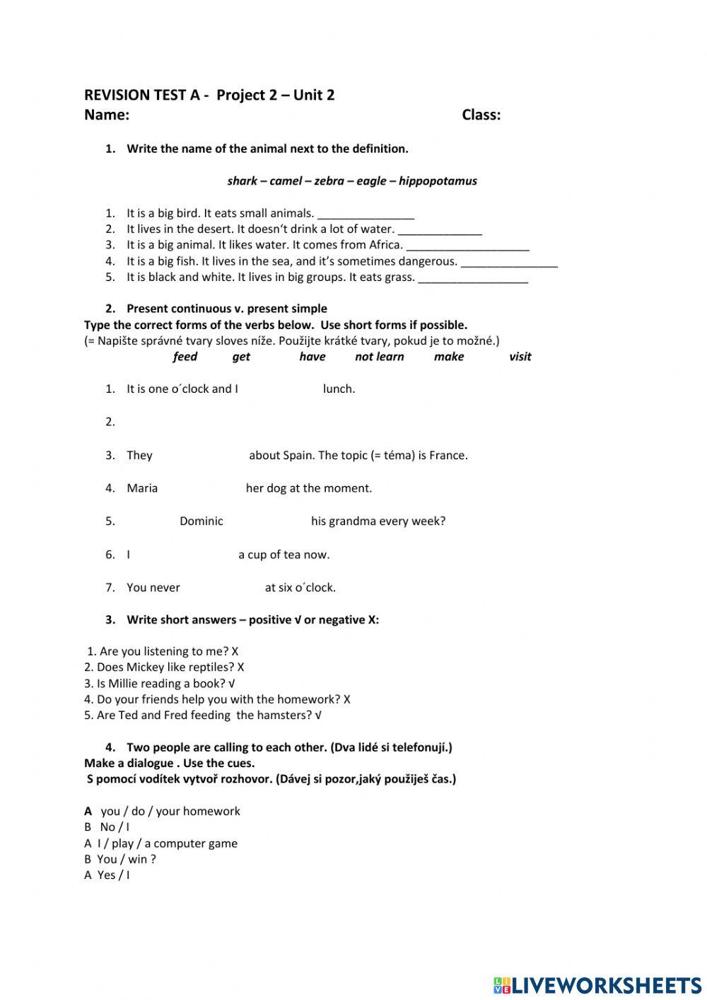 Test A - Project 2, Unit 2 online exercise for | Live Worksheets