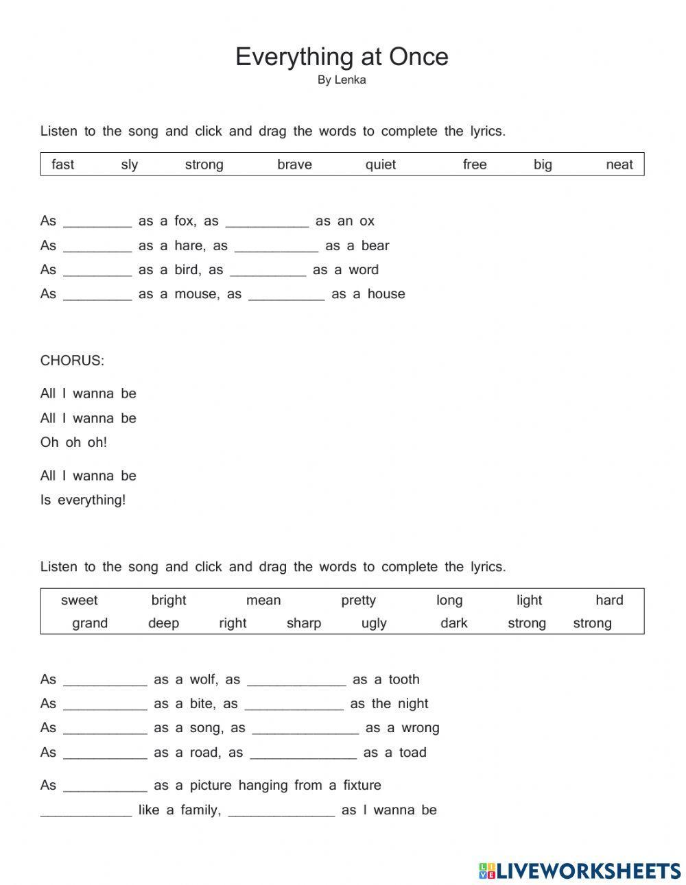 -Everything at once- Song Listening Activity