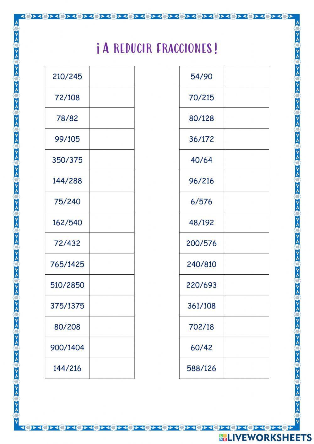 Simplificar fracciones