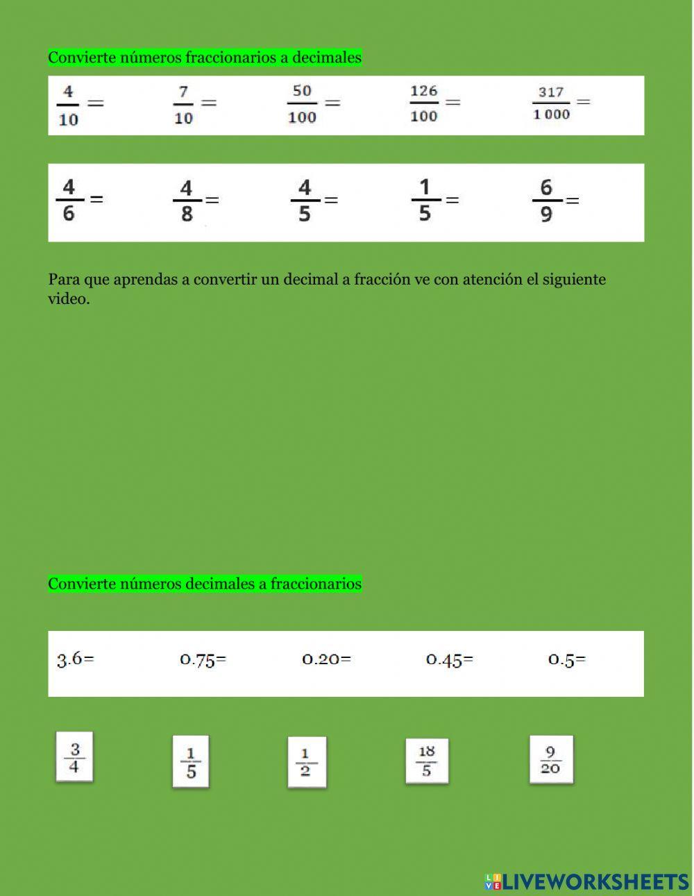 Conversión de un decimal a fracción y viceversa