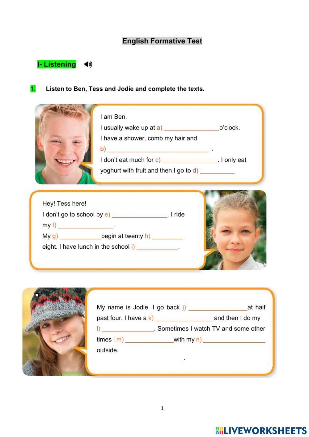 English Test - daily routine