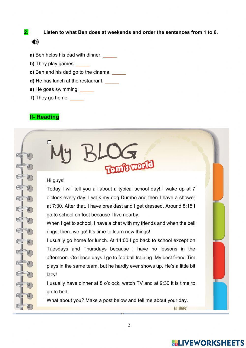 English Test - daily routine