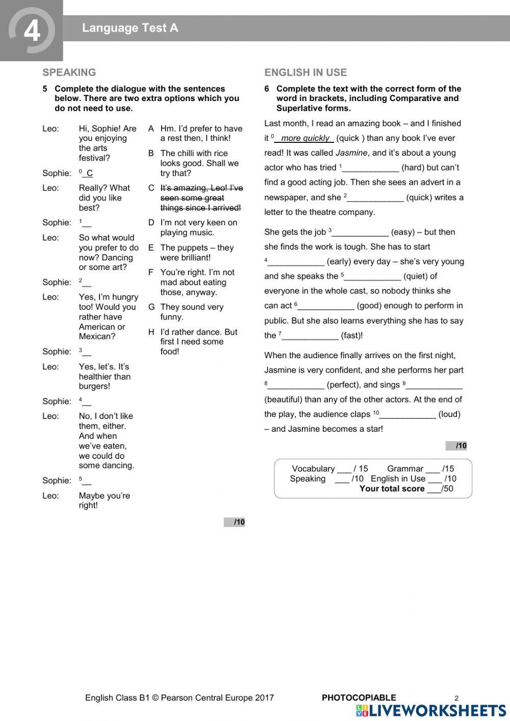 English Class B1 Unit 4 Test