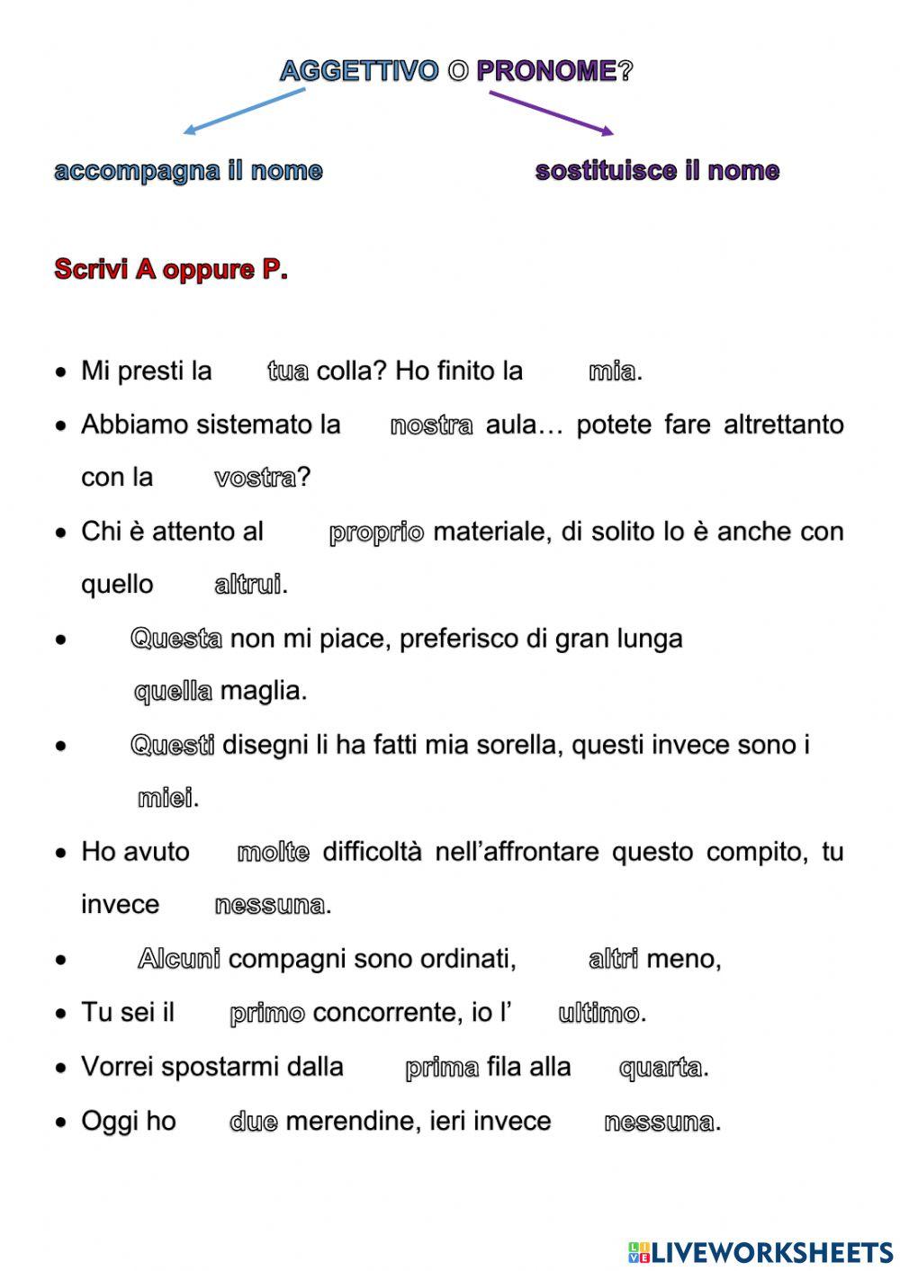 Aggettivo o pronome?