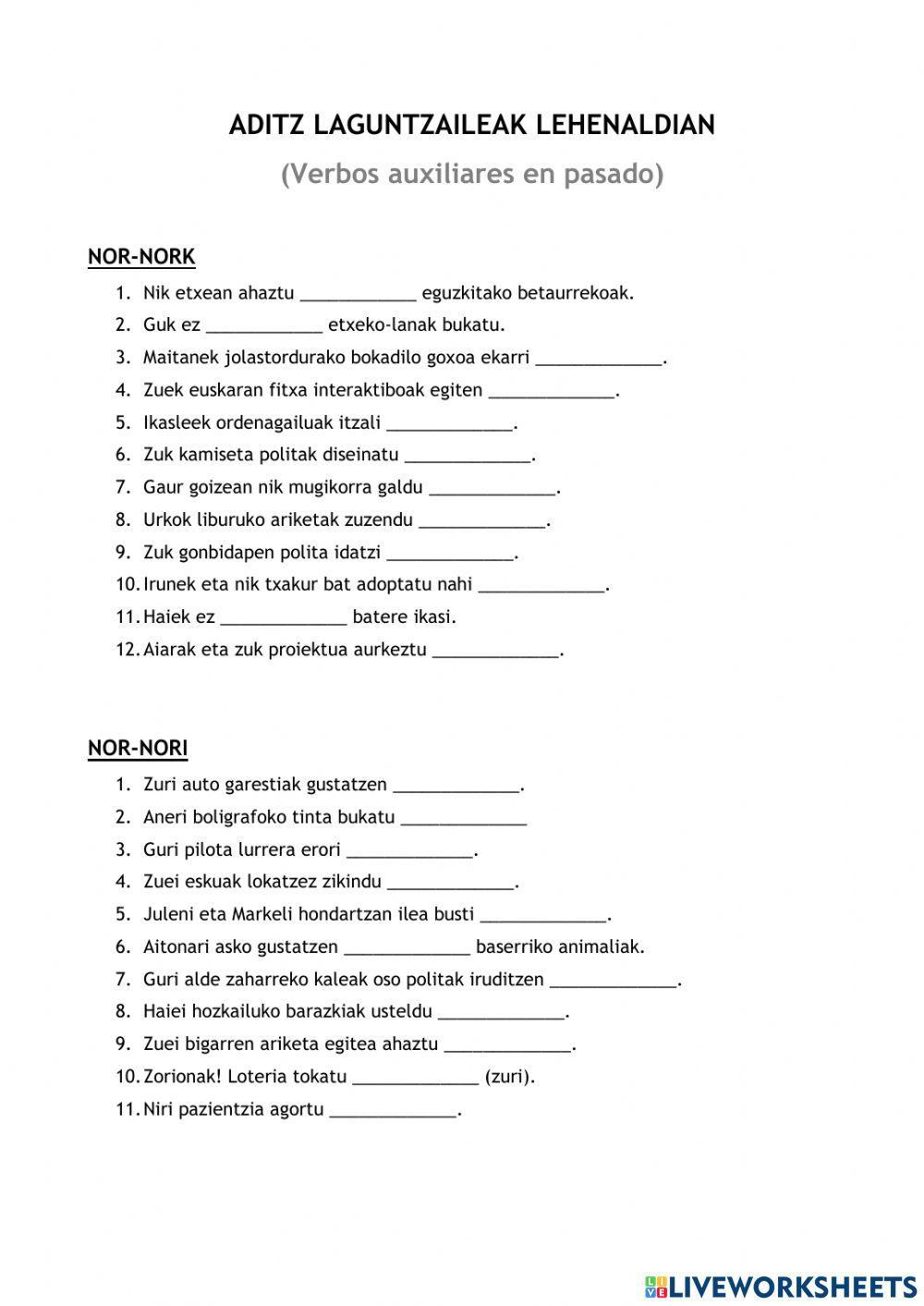 Aditz laguntzaileak (lehenaldia)