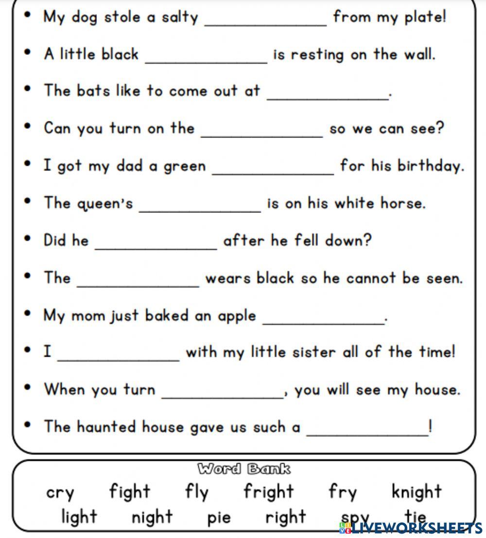 Long I Practice worksheet Live Worksheets