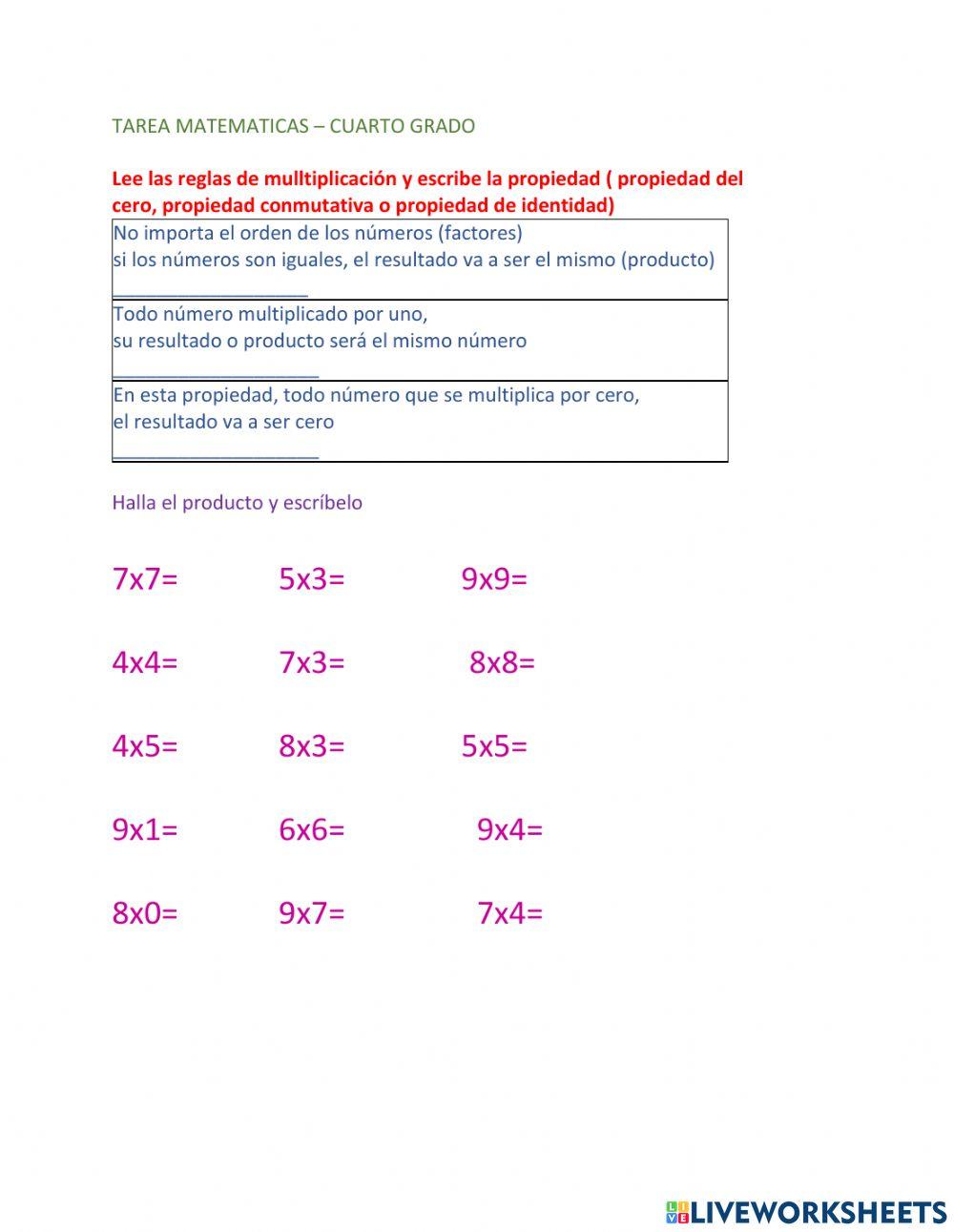 Reglas de multiplicación