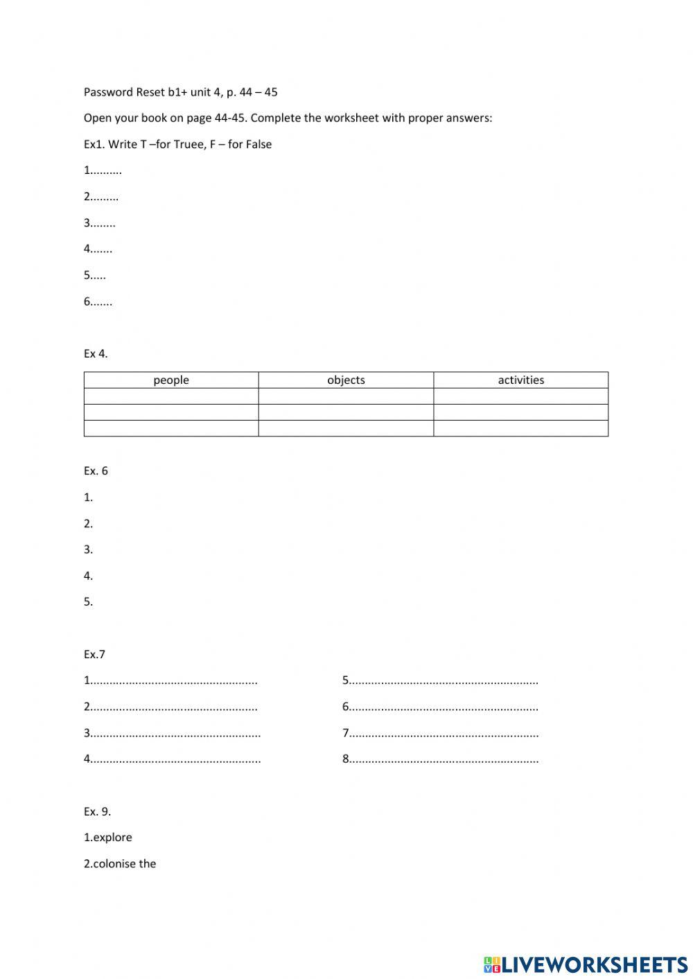 Password reset b1+ Unit 4 reading p.44-45