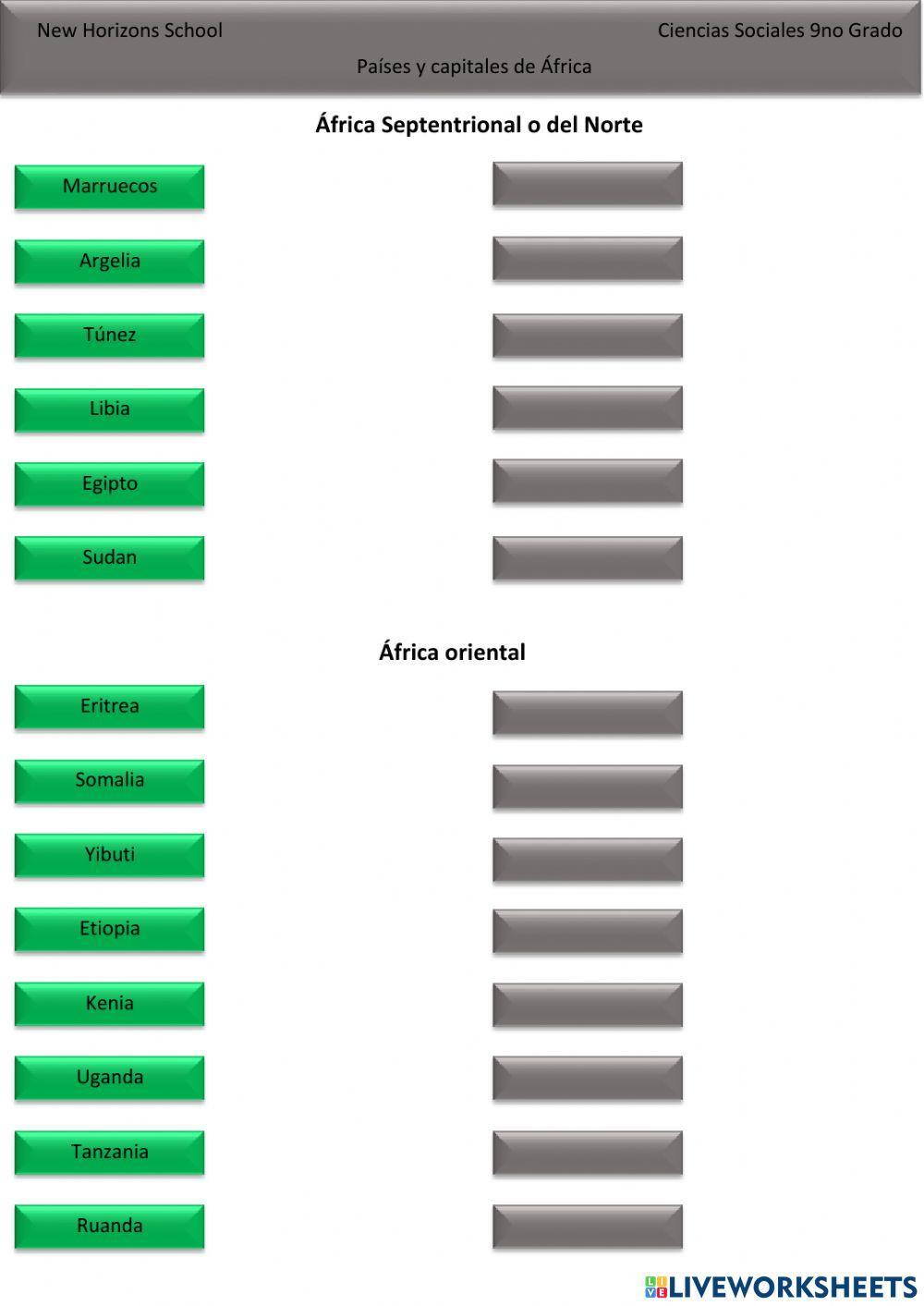 Países y Capitales de Africa Sptentrional y Oriental 9no