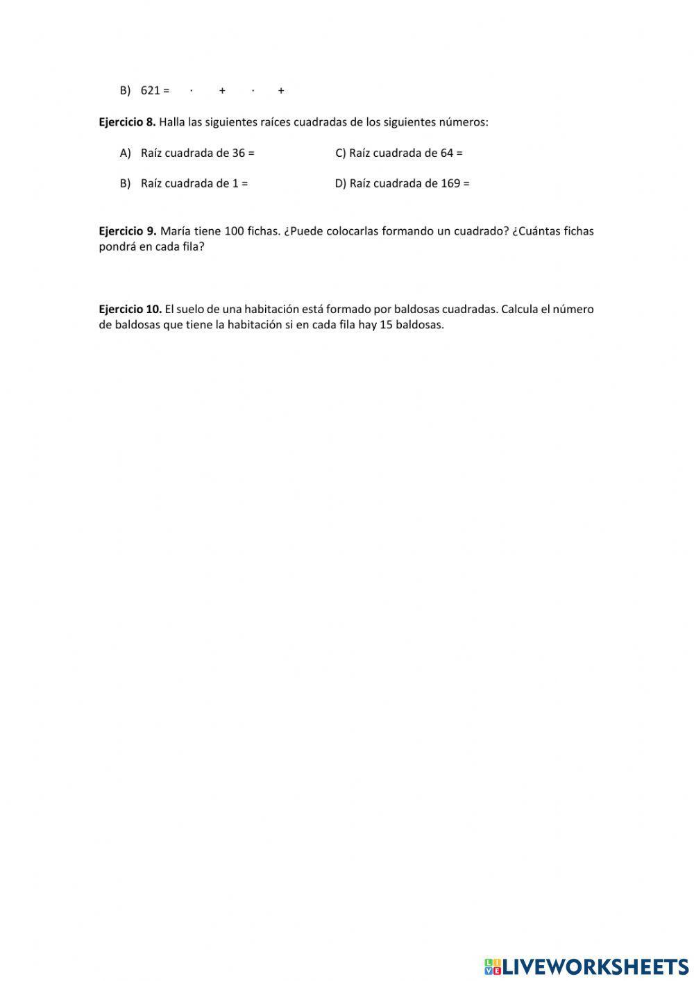 Examen potencia y raíces 1º eso