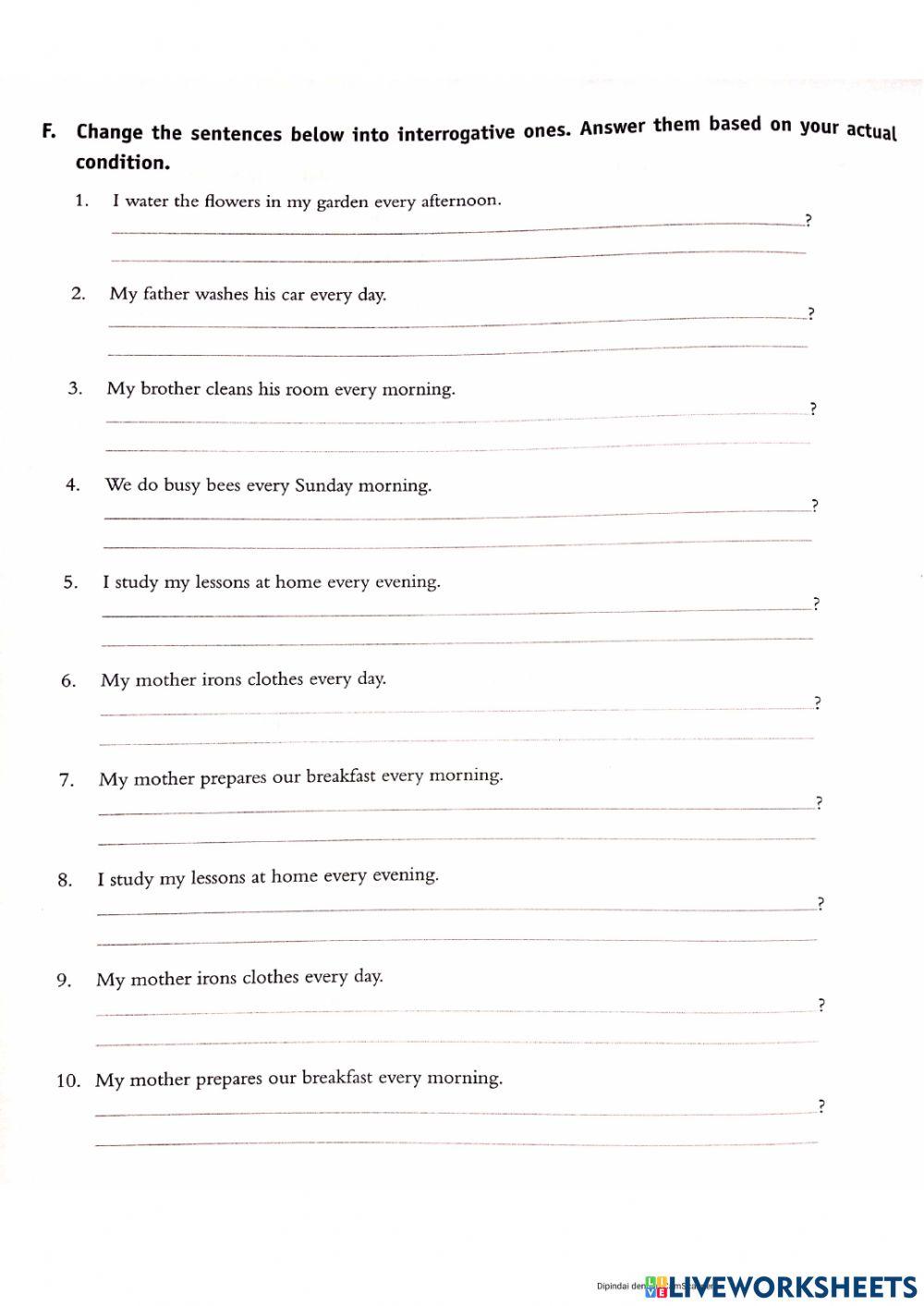 Lembar kerja Materi Simple Present Tense