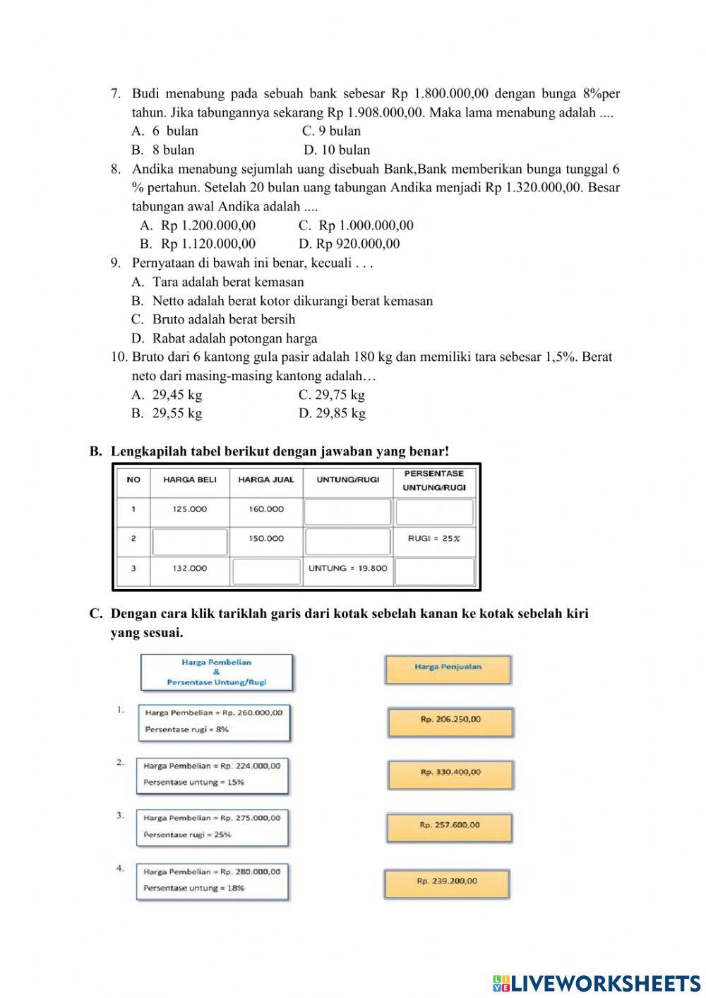 Penilaian Harian Aritmetika sosial